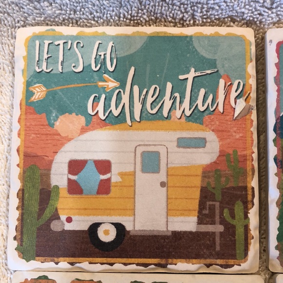 NWOT counterart happy camper’s multi image absorbent stone tumbled tile coasters - Picture 3 of 7